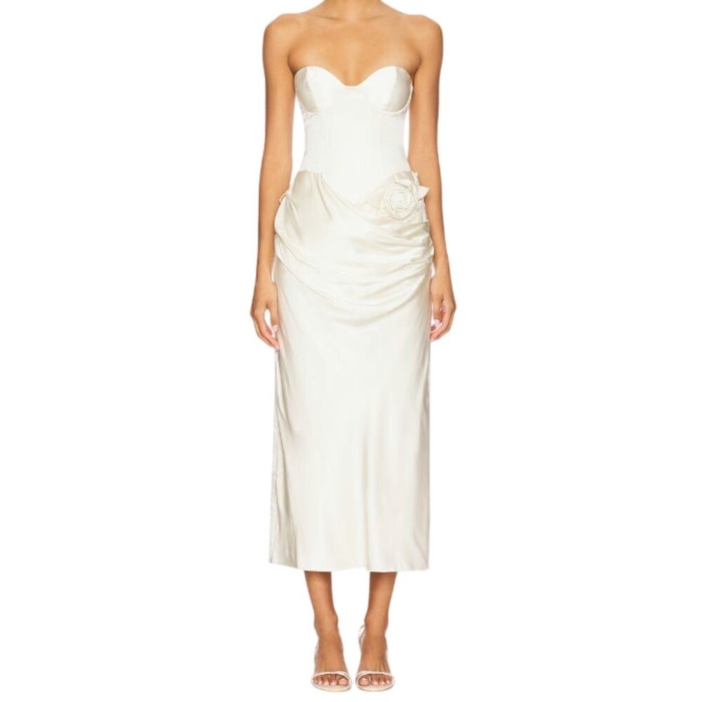 LPA Ilaria Corset Midi Dress in Ivory, Size S